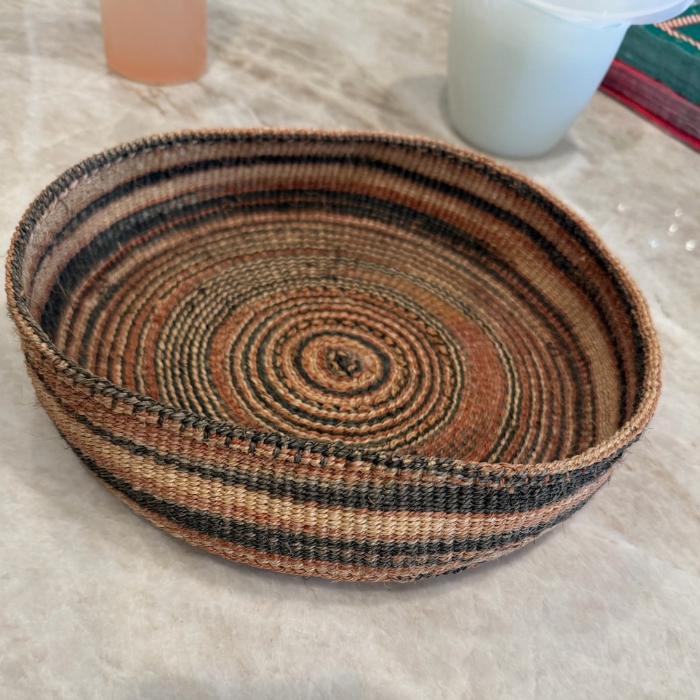 Native Handwoven Striped Basket 10”